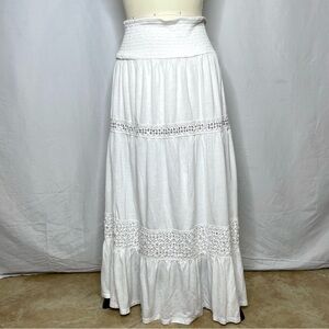 INC International concepts tiered white maxi skirt with sequins & elastic waist